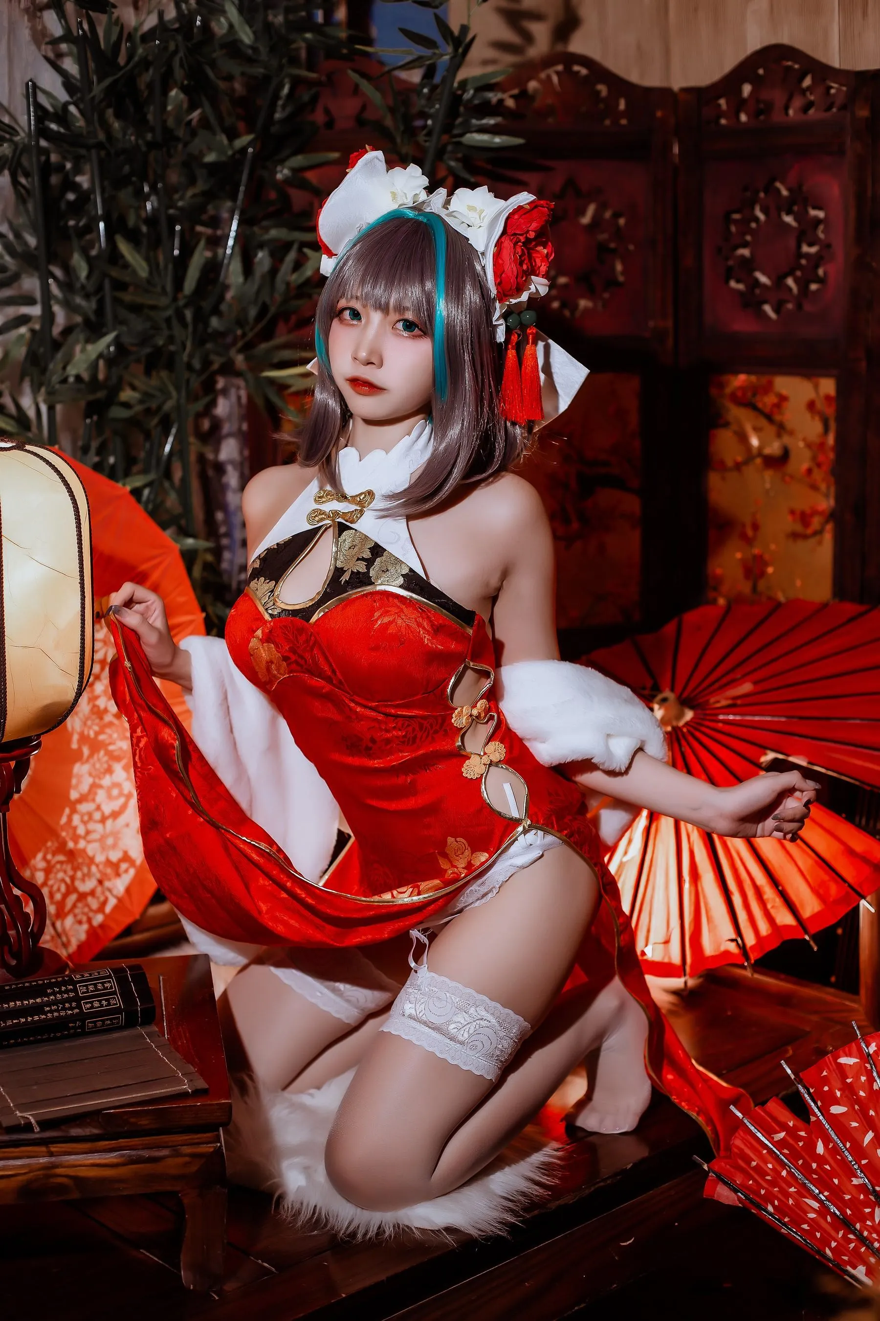 二佐Nisa – NO.151 碧蓝柴郡旗袍 [33P]插图1